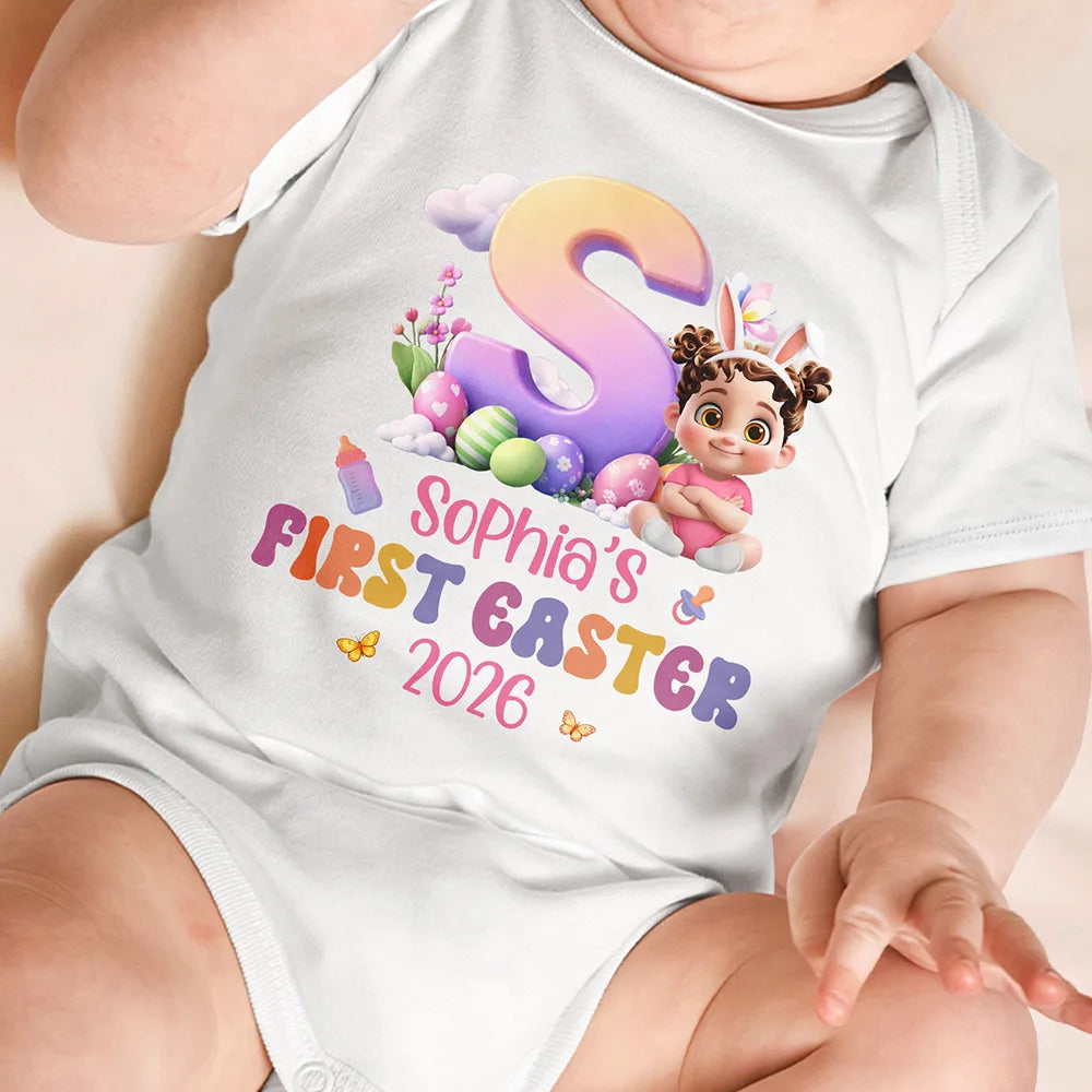 Baby Sitting With Easter Alphabet Letters - Personalized Baby Onesie