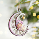 Bébé endormi sur la lune, premier Noël, effet 3D - Décoration personnalisée à 2 couches 