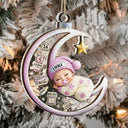 Bébé endormi sur la lune, premier Noël, effet 3D - Décoration personnalisée à 2 couches 