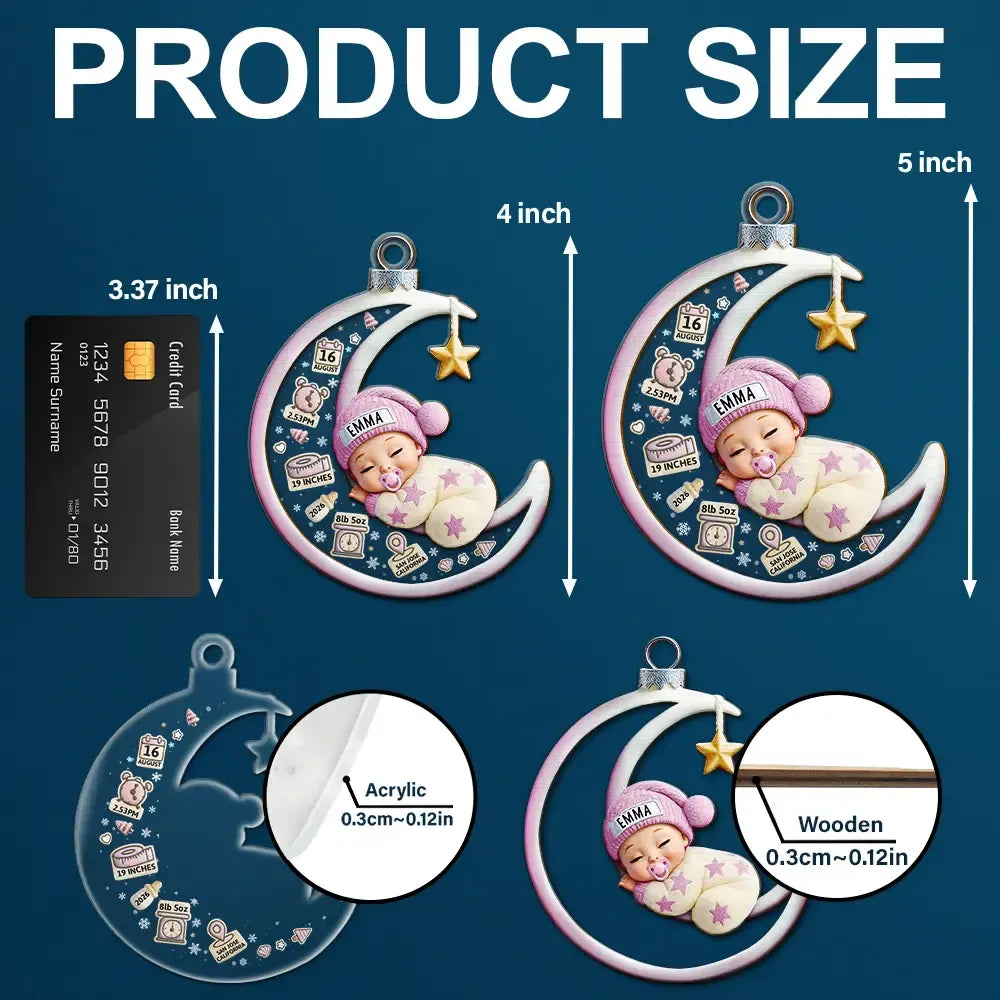 Baby Sleeping On The Moon First Christmas 3D Effect - Personalized 2-Layered Mix Ornament