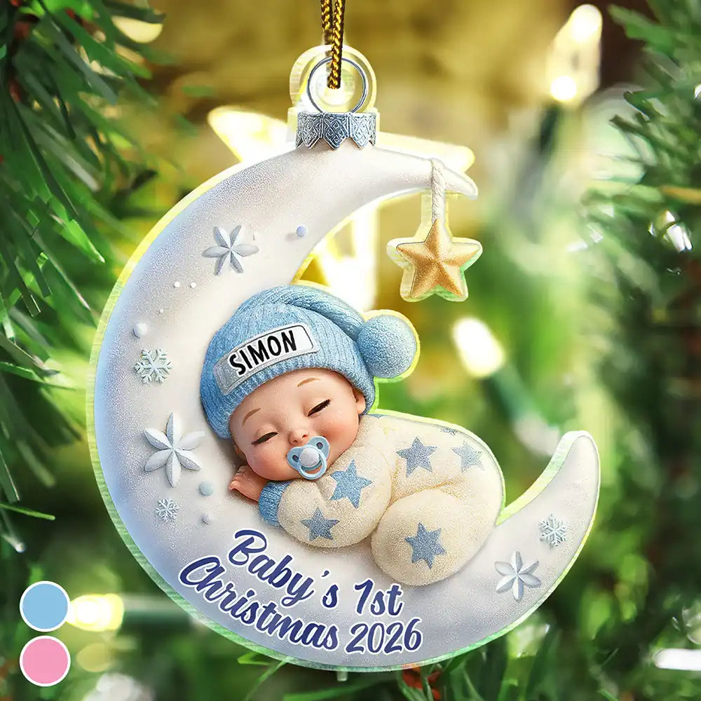 Baby Sleeping On The Moon First Christmas 3D Effect - Personalized Custom Shaped Acrylic Ornament