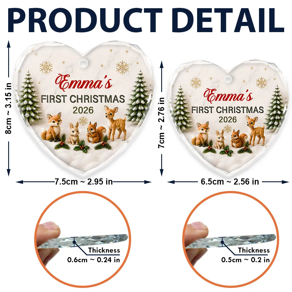 Baby First Christmas Animals 3D Effect - Personalized Glass Ornament
