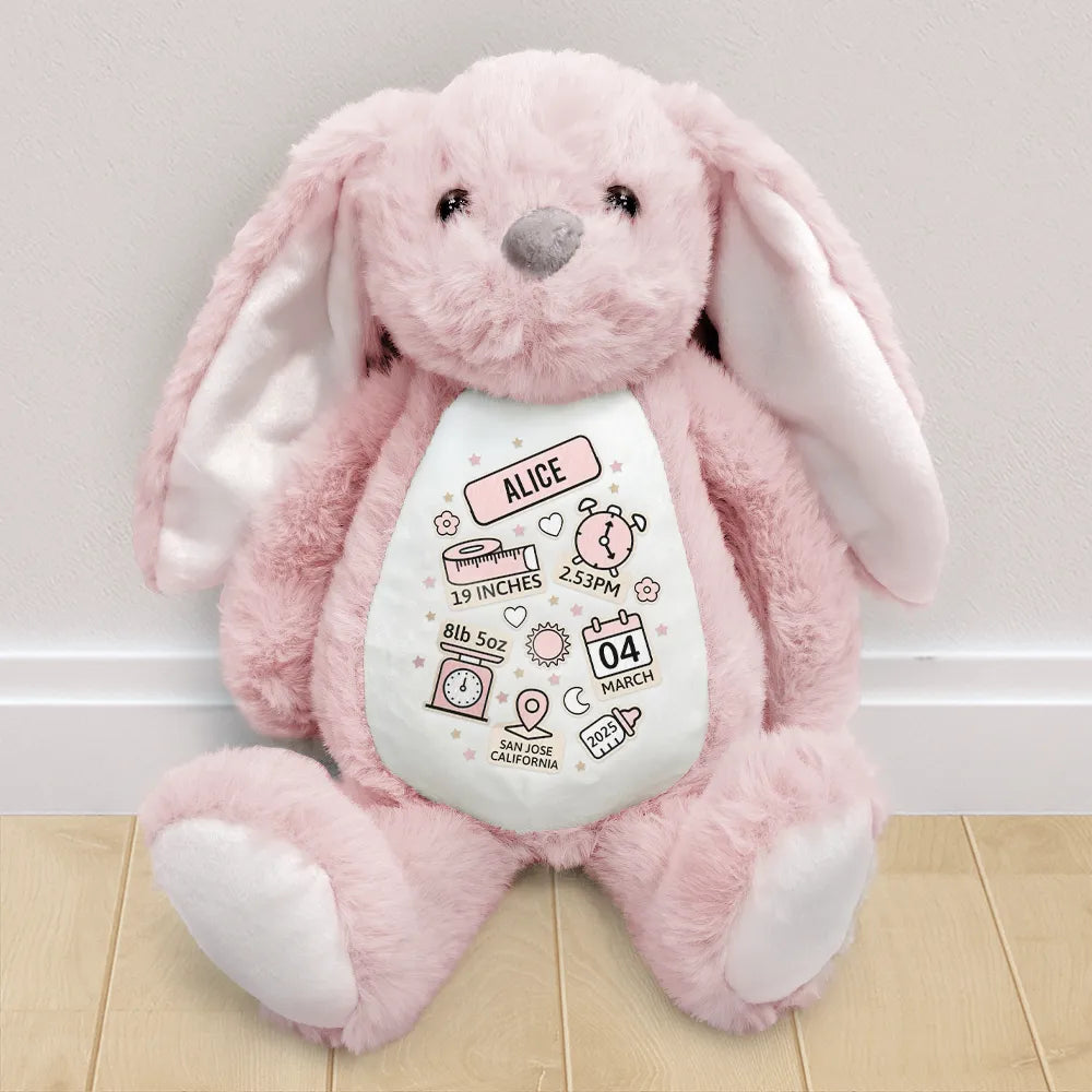 Happy, New baby, New Dad, New Mom, Parents, Gift For Mother - Baby's Announcement Newborn - Personalized Soft Toy Bunny
