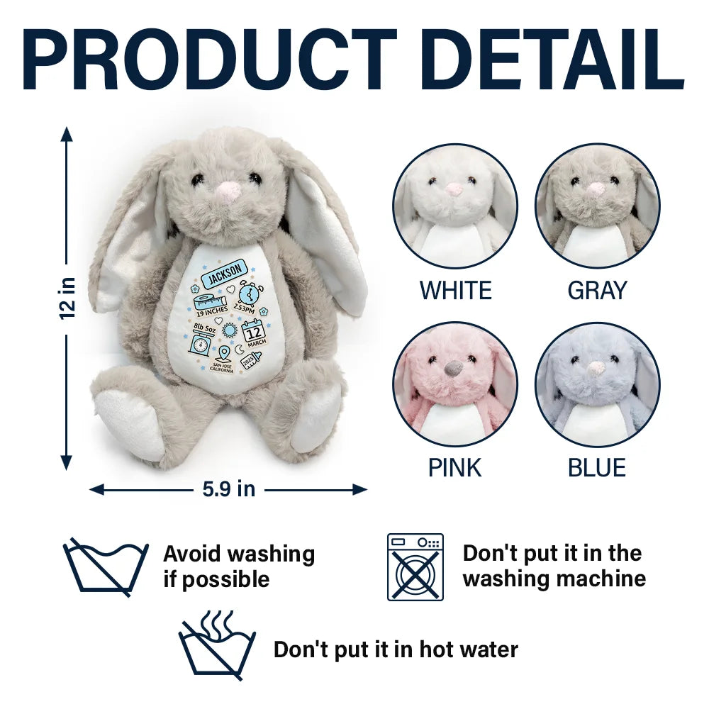 Happy, New baby, New Dad, New Mom, Parents, Gift For Mother - Baby's Announcement Newborn - Personalized Soft Toy Bunny