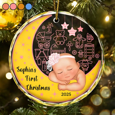 Baby's First Christmas - Personalized Circle Glass Ornament