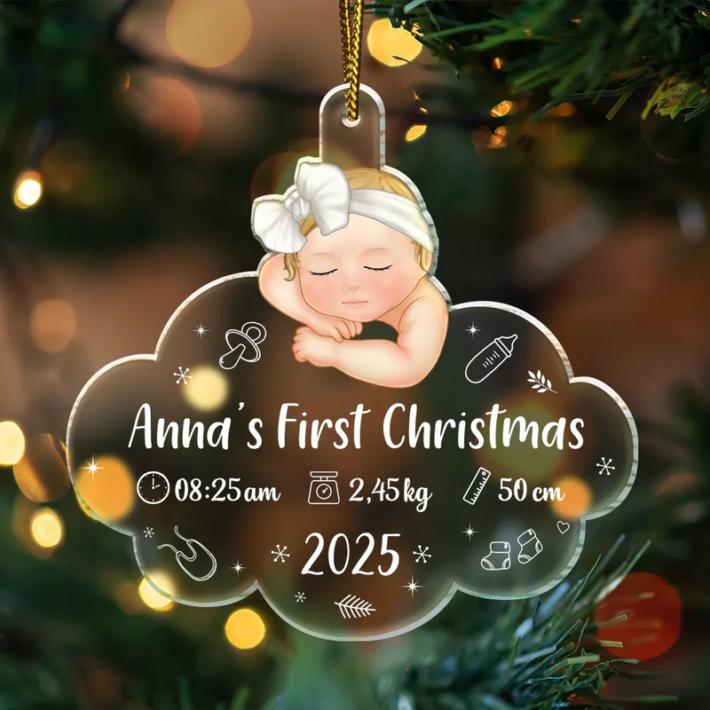 New baby,New Dad,New Mom,Christmas,Happy,Family - Baby's First Christmas - Personalized Custom Shaped Acrylic Ornament