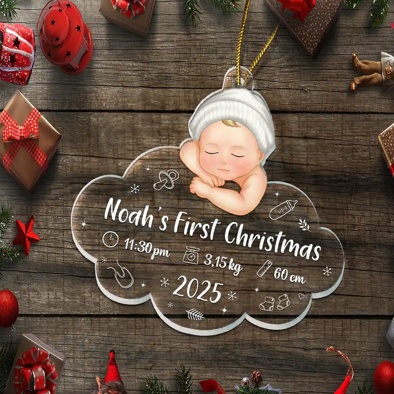 New baby,New Dad,New Mom,Christmas,Happy,Family - Baby's First Christmas - Personalized Custom Shaped Acrylic Ornament