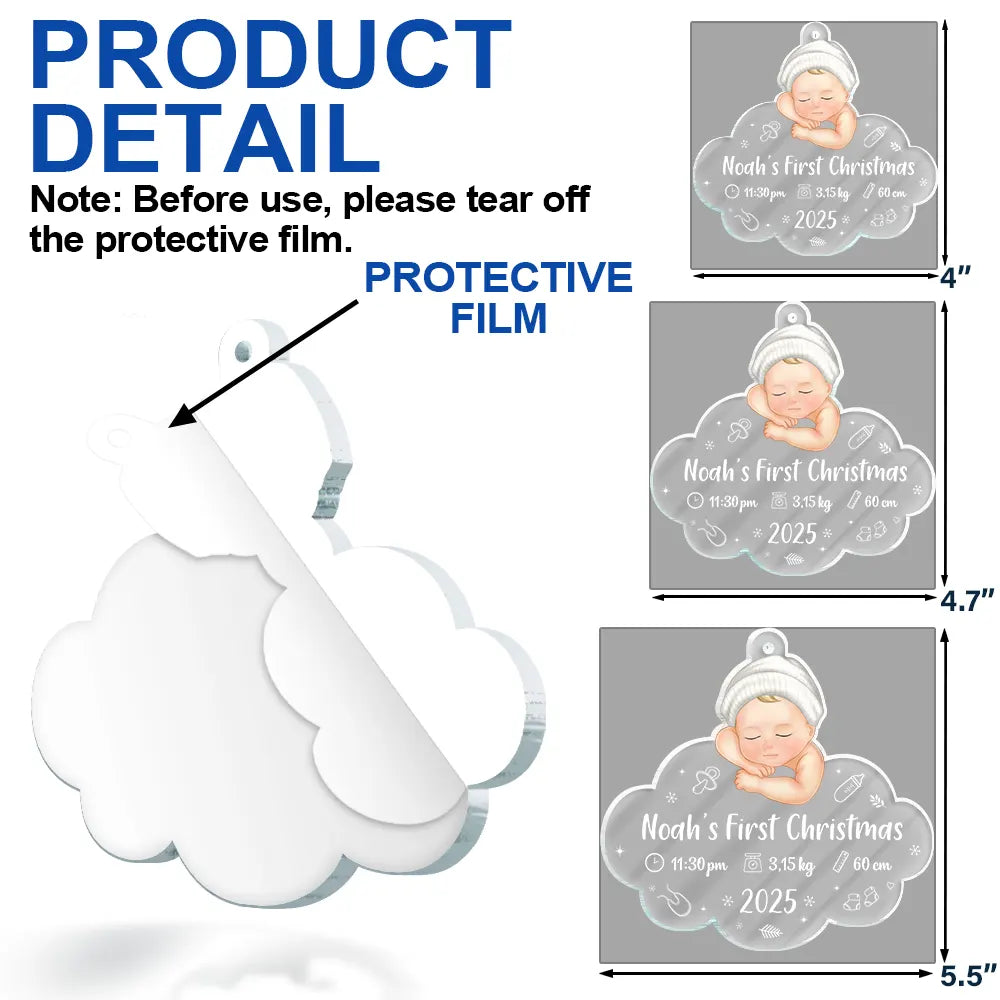 New baby,New Dad,New Mom,Christmas,Happy,Family - Baby's First Christmas - Personalized Custom Shaped Acrylic Ornament