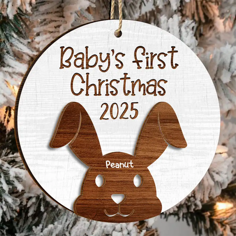 Happy, New baby, New Mom, New Dad, Christmas, Parents - Baby's First Christmas Cute Animal - Personalized 2-Layered Wooden Ornament