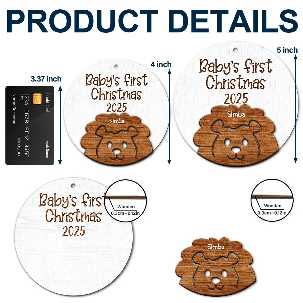 Happy, New baby, New Mom, New Dad, Christmas, Parents - Baby's First Christmas Cute Animal - Personalized 2-Layered Wooden Ornament