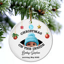 New baby, Christmas, Expecting Dad, Pregnant Mom, Happy - Baby's First Christmas On The Inside - Personalized Circle Ceramic Ornament