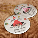 New baby, Christmas, Expecting Dad, Pregnant Mom, Happy - Baby's First Christmas On The Inside - Personalized Circle Ceramic Ornament