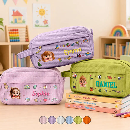 Back To School Kid's Name - Personalized Corduroy Pencil Case