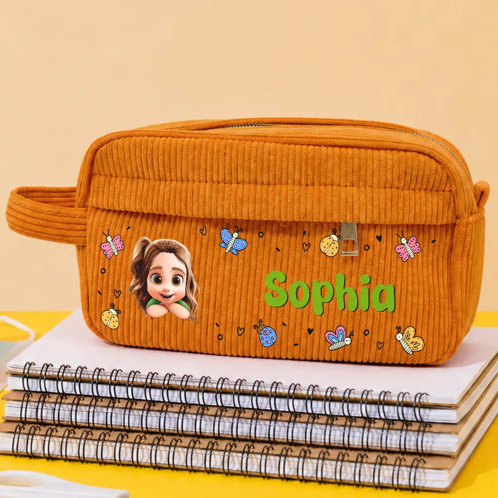 Back To School,Gift For Kids,Adorable,Vector,Icon - Back To School Kid's Name - Personalized Corduroy Pencil Case