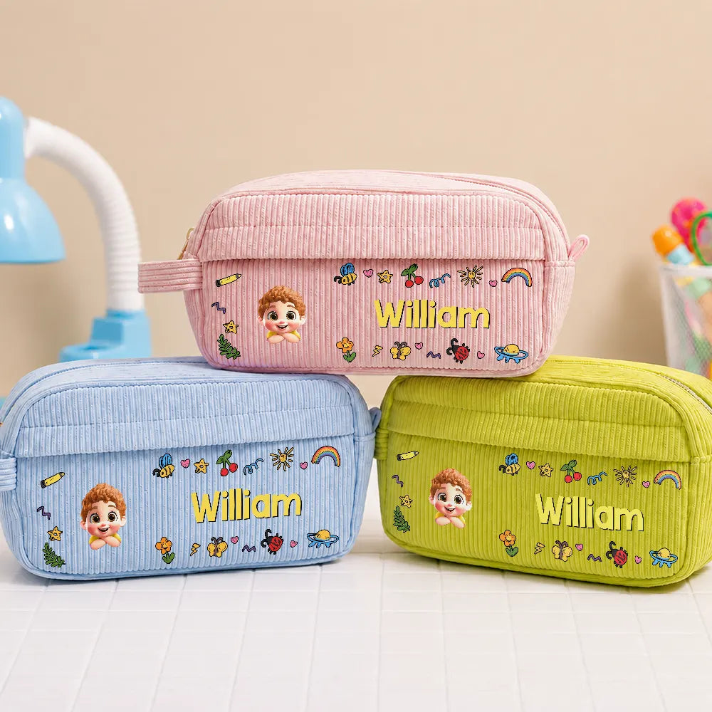 Back To School,Gift For Kids,Adorable,Vector,Icon - Back To School Kid's Name - Personalized Corduroy Pencil Case