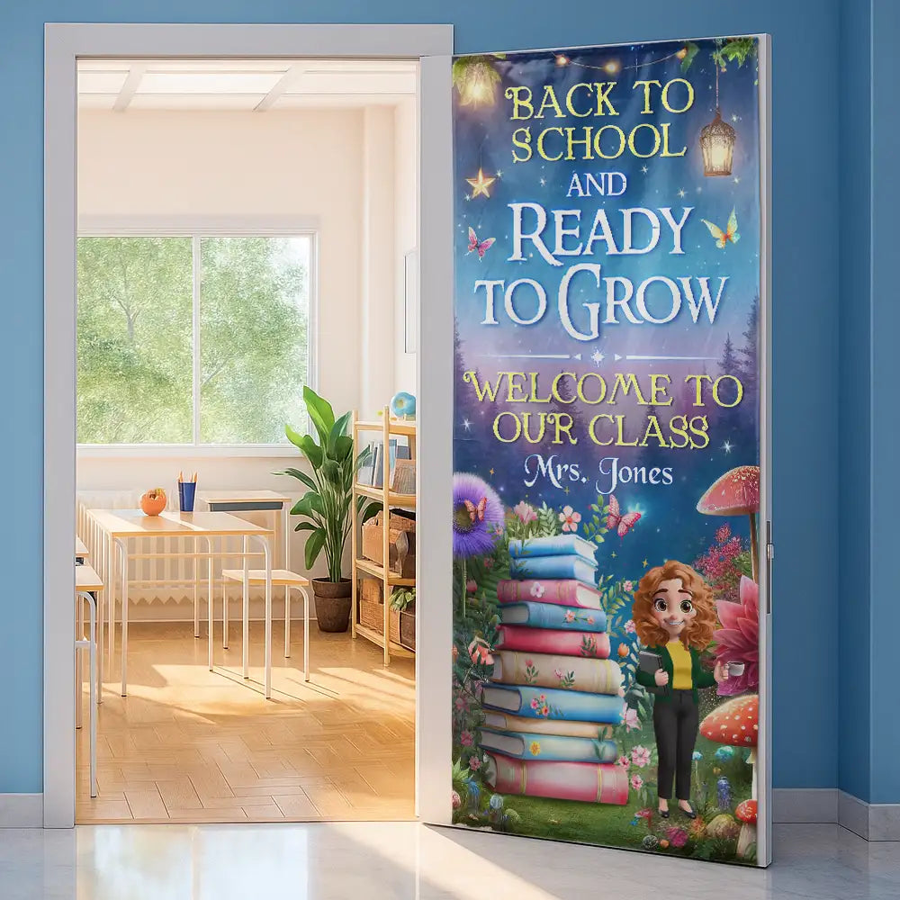 Teacher, Custom Photo, Gift For Yourself, Love - Back To School & Ready To Grow - Personalized Door Cover
