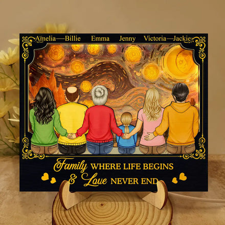 Backside Family Starry Night - Personalized LED Light Wooden Plaque