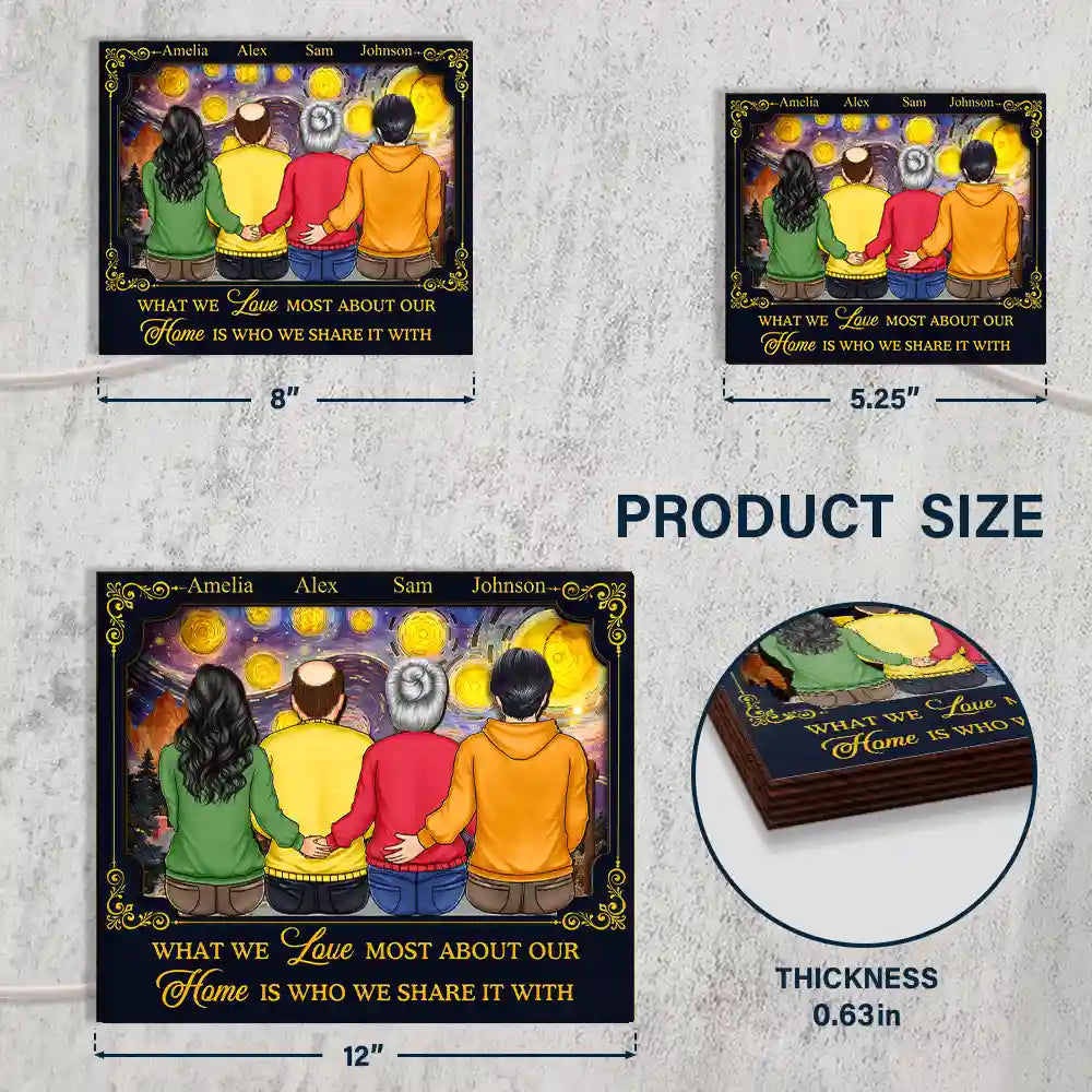 Family,Parents,Gift For Grandparents,Gift For Daughter,Gift For Son,Love - Backside Family Starry Night - Personalized LED Light Wooden Plaque