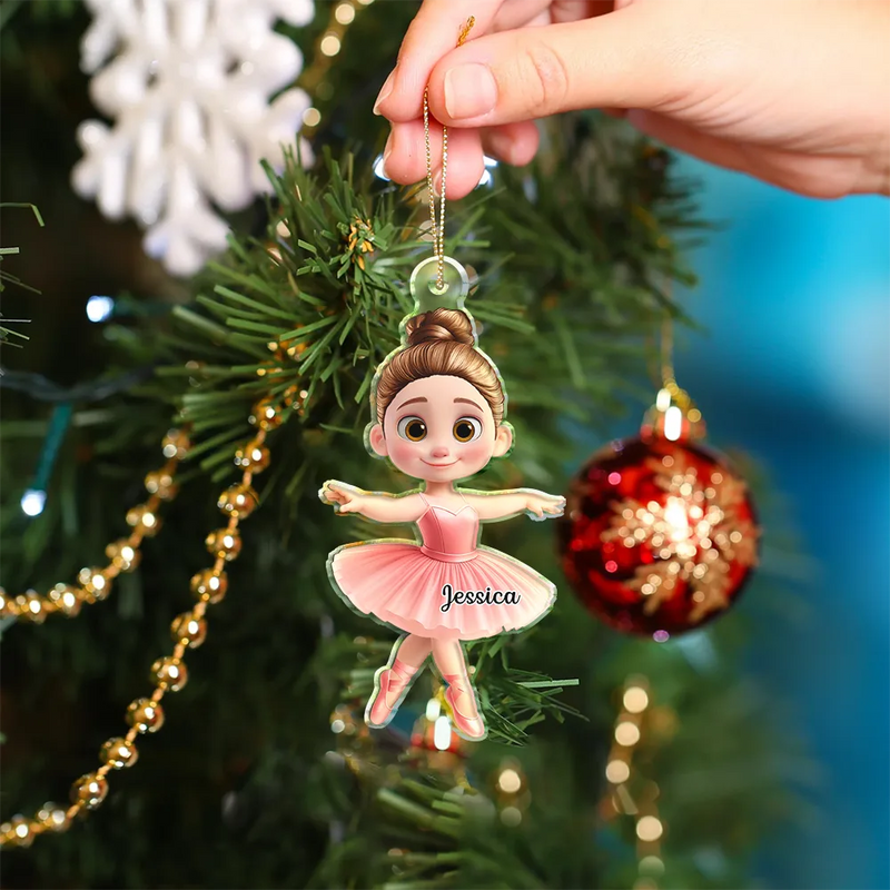 Gift For Kids,Happy,Christmas - Ballerina Cute Girl 3D Effect - Personalized Custom Shaped Acrylic Ornament