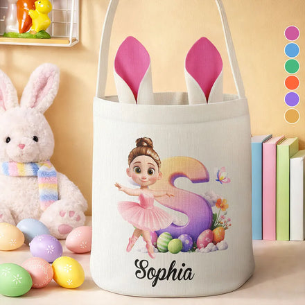 Ballerina Girl Alphabet - Personalized Bunny Ears Bucket Bag