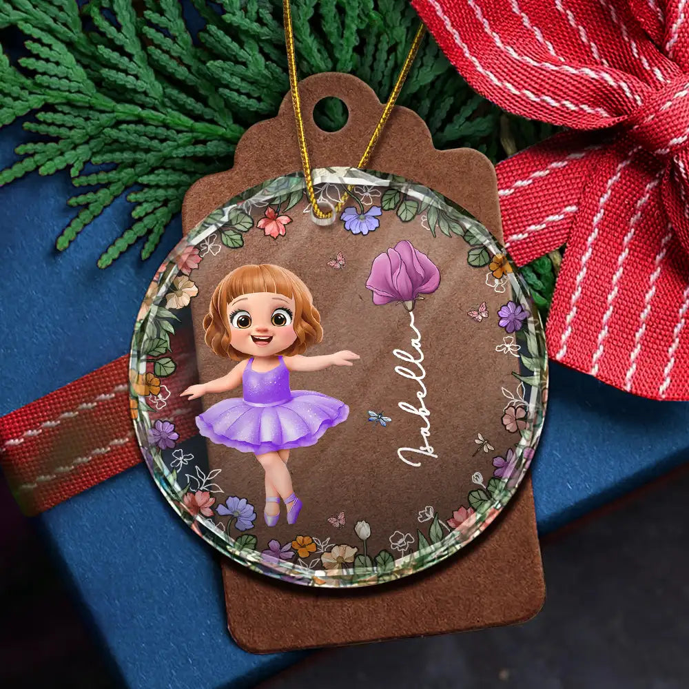 Gift For Kids,Gift For Grandkids,Christmas,Happy - Ballet Kid Girl Birth Month Flower - Personalized Circle Glass Ornament