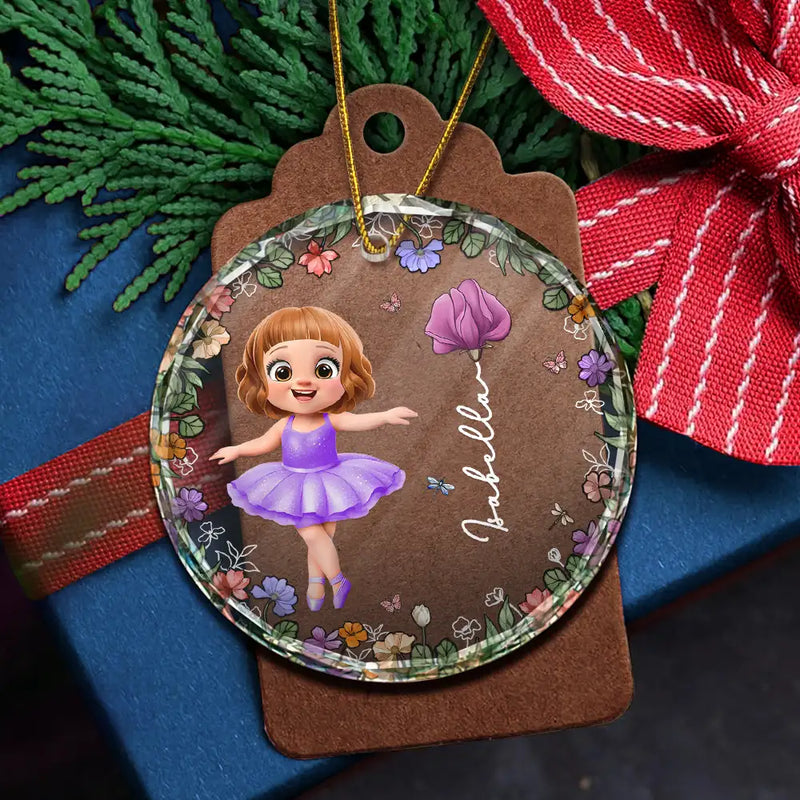 Gift For Kids,Gift For Grandkids,Christmas,Happy - Ballet Kid Girl Birth Month Flower - Personalized Circle Glass Ornament
