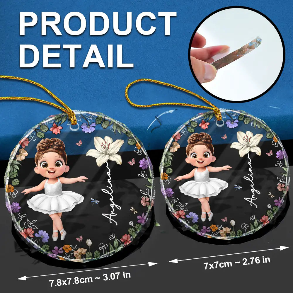 Gift For Kids,Gift For Grandkids,Christmas,Happy - Ballet Kid Girl Birth Month Flower - Personalized Circle Glass Ornament