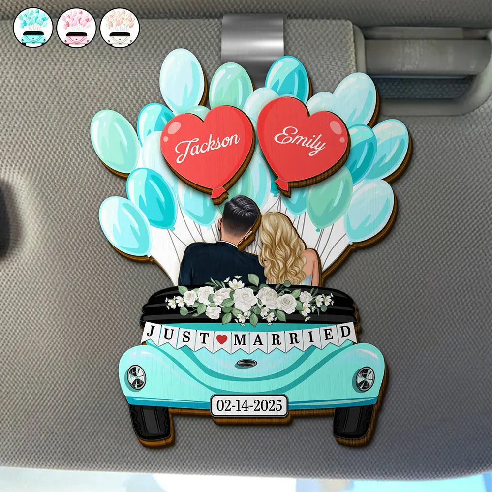 Balloon Car Just Married Couple - Personalized Custom Shaped Car Visor Clip