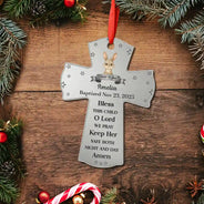 New baby, Christmas, Christian - Baptism Cross Bless This Child - Personalized Metal Ornament