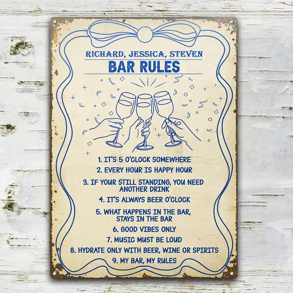 Funny, Gift For Couples, Patio, Gift For Husband, Gift For Wife, Gift For Boyfriend, Gift For Girlfriend - Bar Rules Funny - Personalized Classic Metal Signs