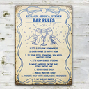 Funny, Gift For Couples, Patio, Gift For Husband, Gift For Wife, Gift For Boyfriend, Gift For Girlfriend - Bar Rules Funny - Personalized Classic Metal Signs