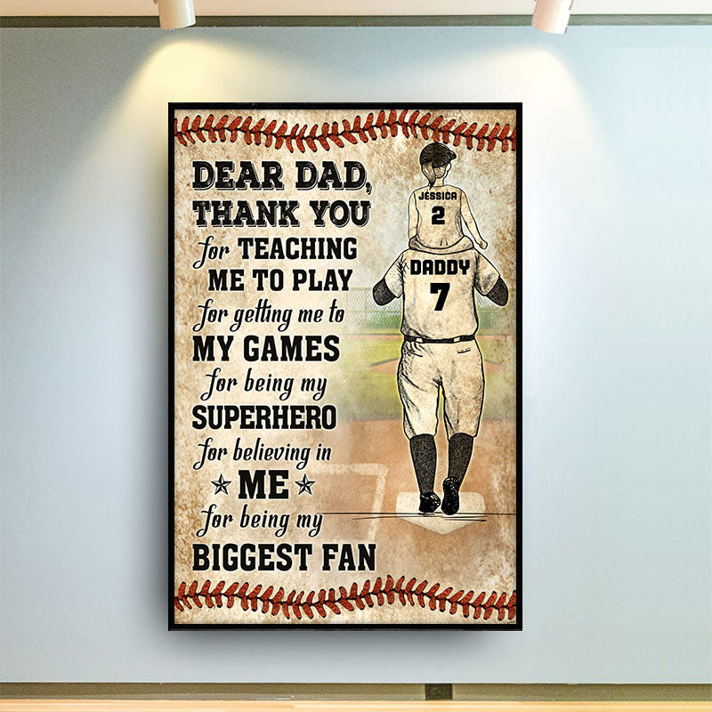 Personalized Baseball Dad And Child Thank You Customized Poster