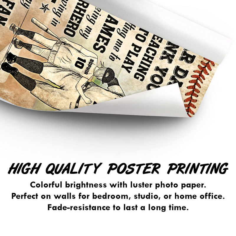 Personalized Baseball Dad And Child Thank You Customized Poster