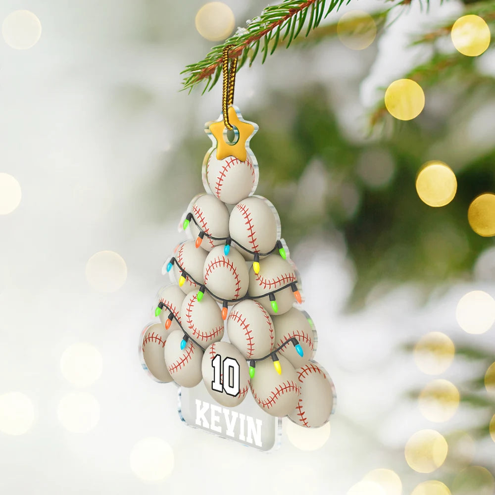 Gift For Yourself, Gift For Women, Gift For Men, Baseball, Basketball, Football, Golf, Happy, Christmas, Top Market - Baseball Christmas Tree - Personalized Custom Shaped Acrylic Ornament