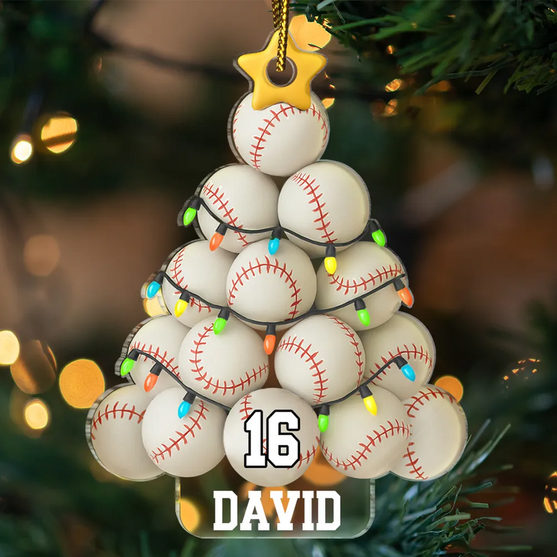 Gift For Yourself, Gift For Women, Gift For Men, Baseball, Basketball, Football, Golf, Happy, Christmas, Top Market - Baseball Christmas Tree - Personalized Custom Shaped Acrylic Ornament