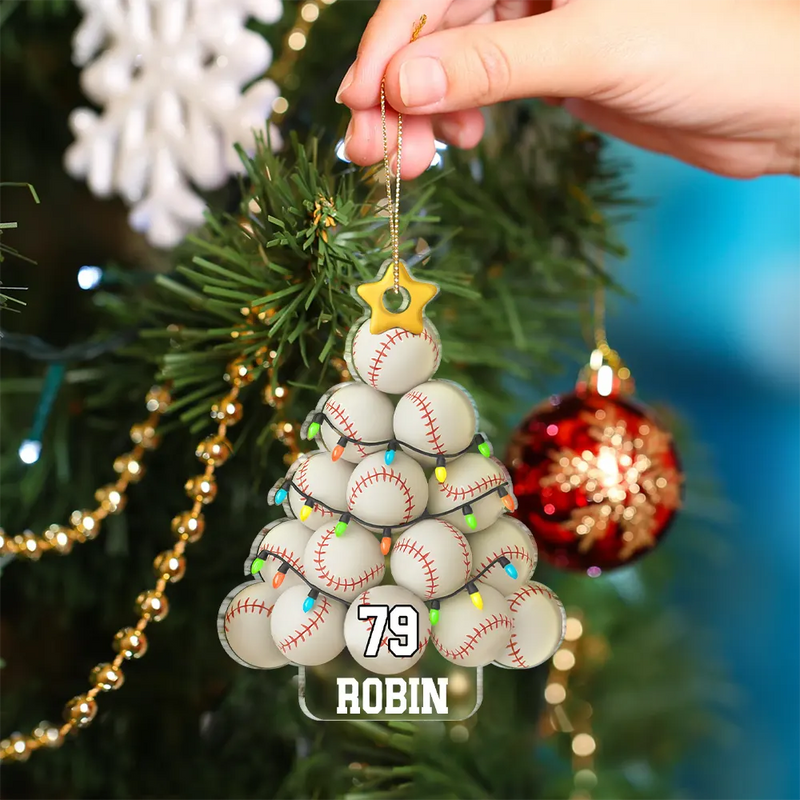 Gift For Yourself, Gift For Women, Gift For Men, Baseball, Basketball, Football, Golf, Happy, Christmas, Top Market - Baseball Christmas Tree - Personalized Custom Shaped Acrylic Ornament