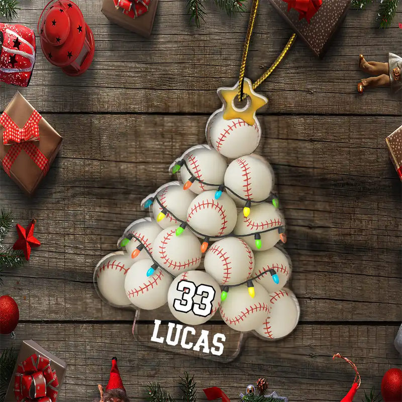 Gift For Yourself, Gift For Women, Gift For Men, Baseball, Basketball, Football, Golf, Happy, Christmas, Top Market - Baseball Christmas Tree - Personalized Custom Shaped Acrylic Ornament