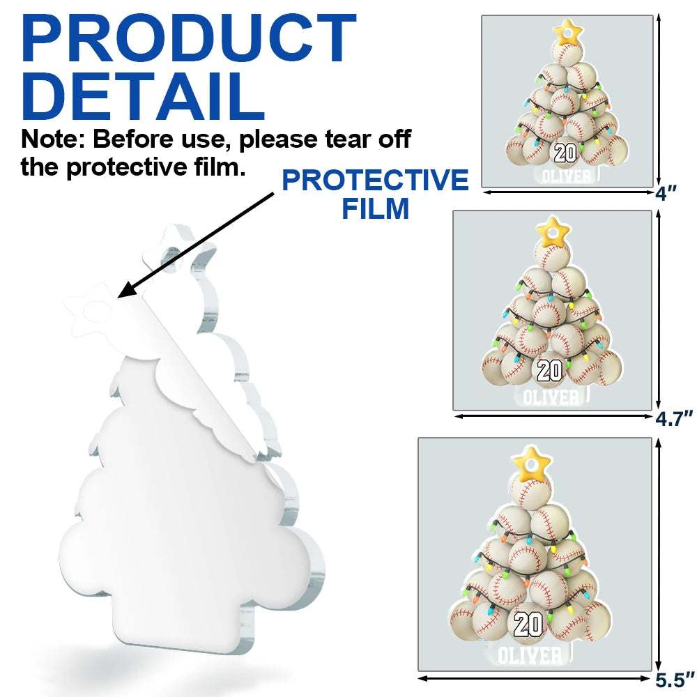 Gift For Yourself, Gift For Women, Gift For Men, Baseball, Basketball, Football, Golf, Happy, Christmas, Top Market - Baseball Christmas Tree - Personalized Custom Shaped Acrylic Ornament