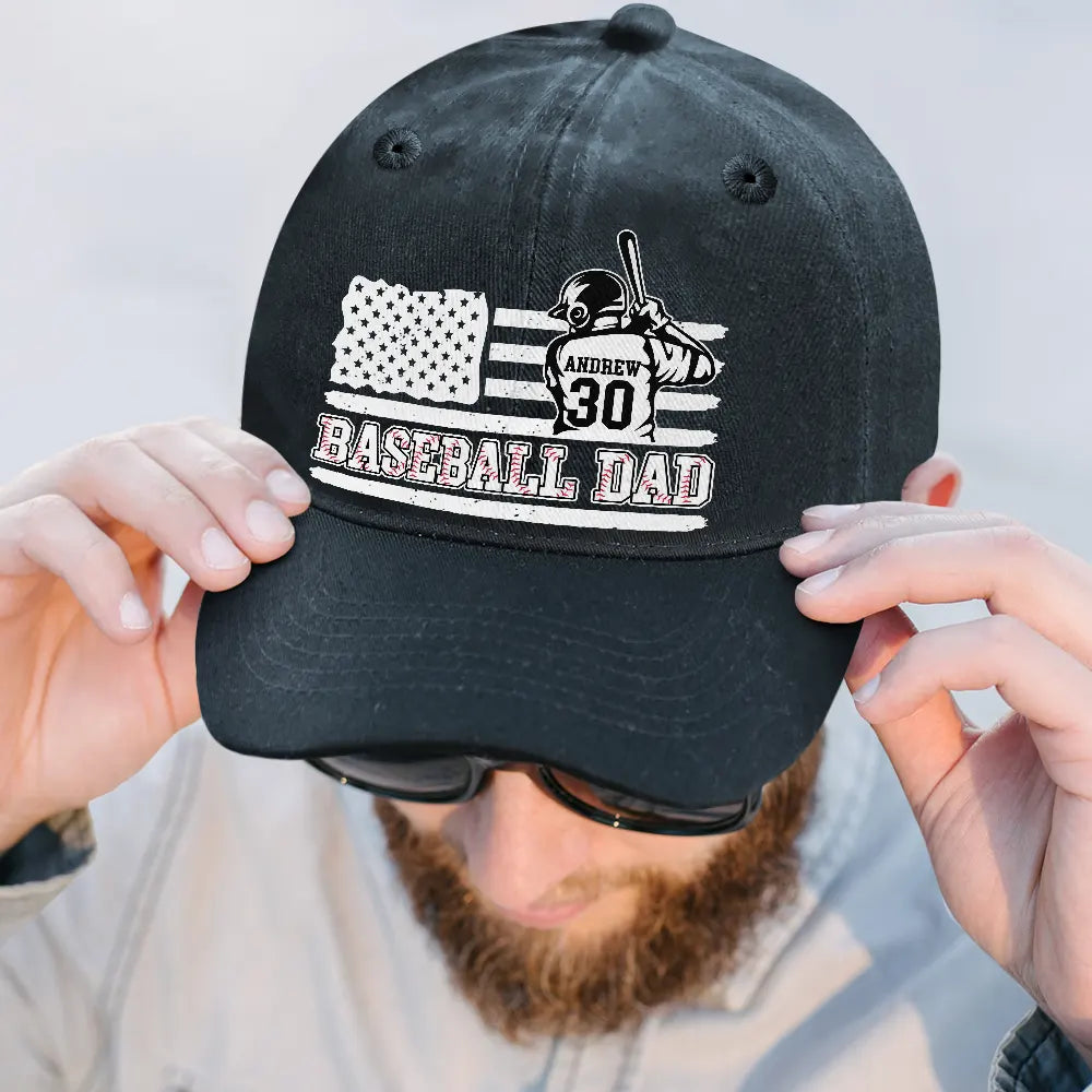 Happy,Sport Dad,Gift For Father,Gift For Men,Baseball - Baseball Dad - Personalized Vintage Washed Denim Cap