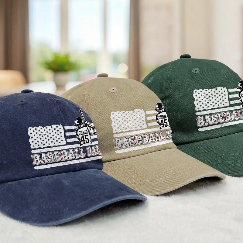 Happy,Sport Dad,Gift For Father,Gift For Men,Baseball - Baseball Dad - Personalized Vintage Washed Denim Cap