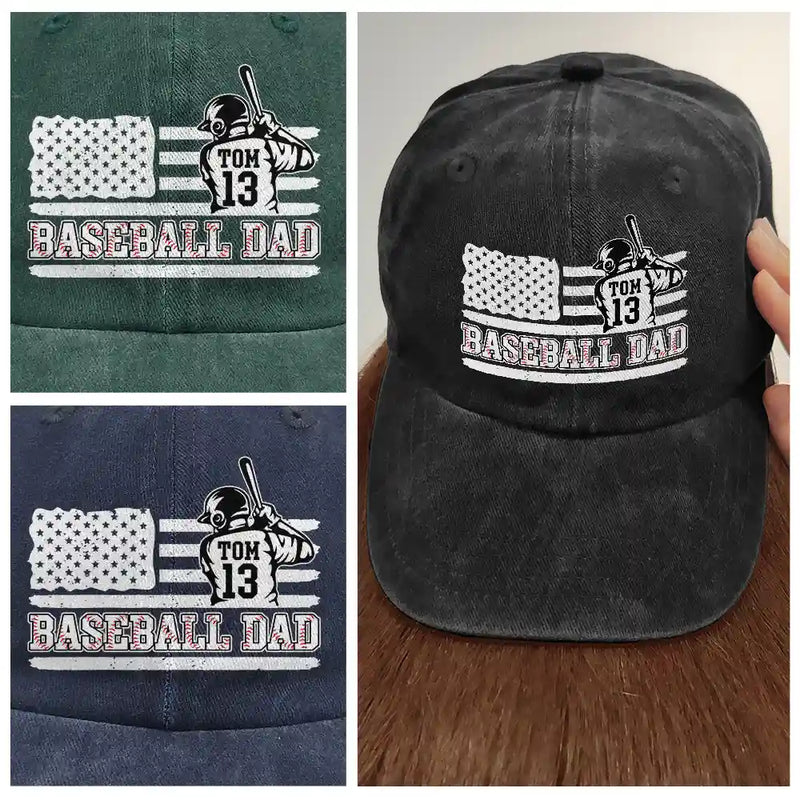 Happy,Sport Dad,Gift For Father,Gift For Men,Baseball - Baseball Dad - Personalized Vintage Washed Denim Cap