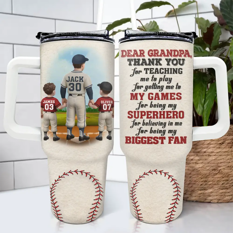 Gift For Father, Love, Baseball - Dear Baseball Dad Thank You For Teaching Me - Personalized 40oz Tumbler With Straw