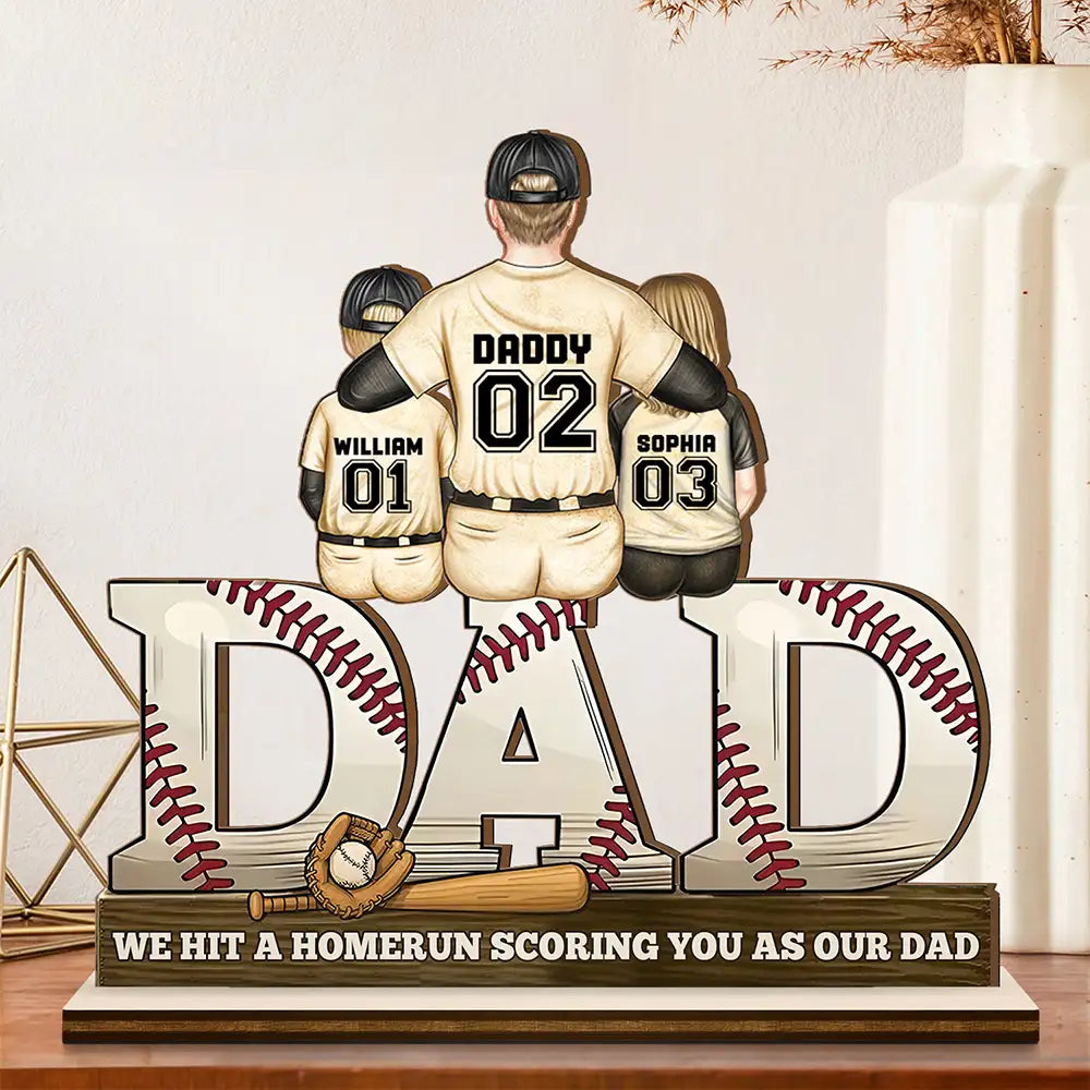 Gift For Father,Baseball,Sport Dad - Baseball Dad We Hit A Homerun - Personalized Custom Shaped 2-Layered Wooden Plaque