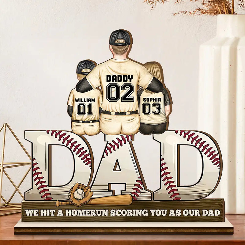 Gift For Father,Baseball,Sport Dad - Baseball Dad We Hit A Homerun - Personalized Custom Shaped 2-Layered Wooden Plaque