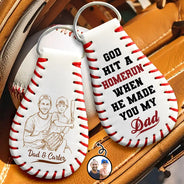 Baseball,Gift For Father,Custom Photo,Art Design,Proud,Photo - Pencil Sketch - Bold - Custom Photo Bold Sketch Baseball God Hit A Home Run - Personalized Leather Baseball Keychain