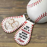 Baseball,Gift For Father,Custom Photo,Art Design,Proud,Photo - Pencil Sketch - Bold - Custom Photo Bold Sketch Baseball God Hit A Home Run - Personalized Leather Baseball Keychain
