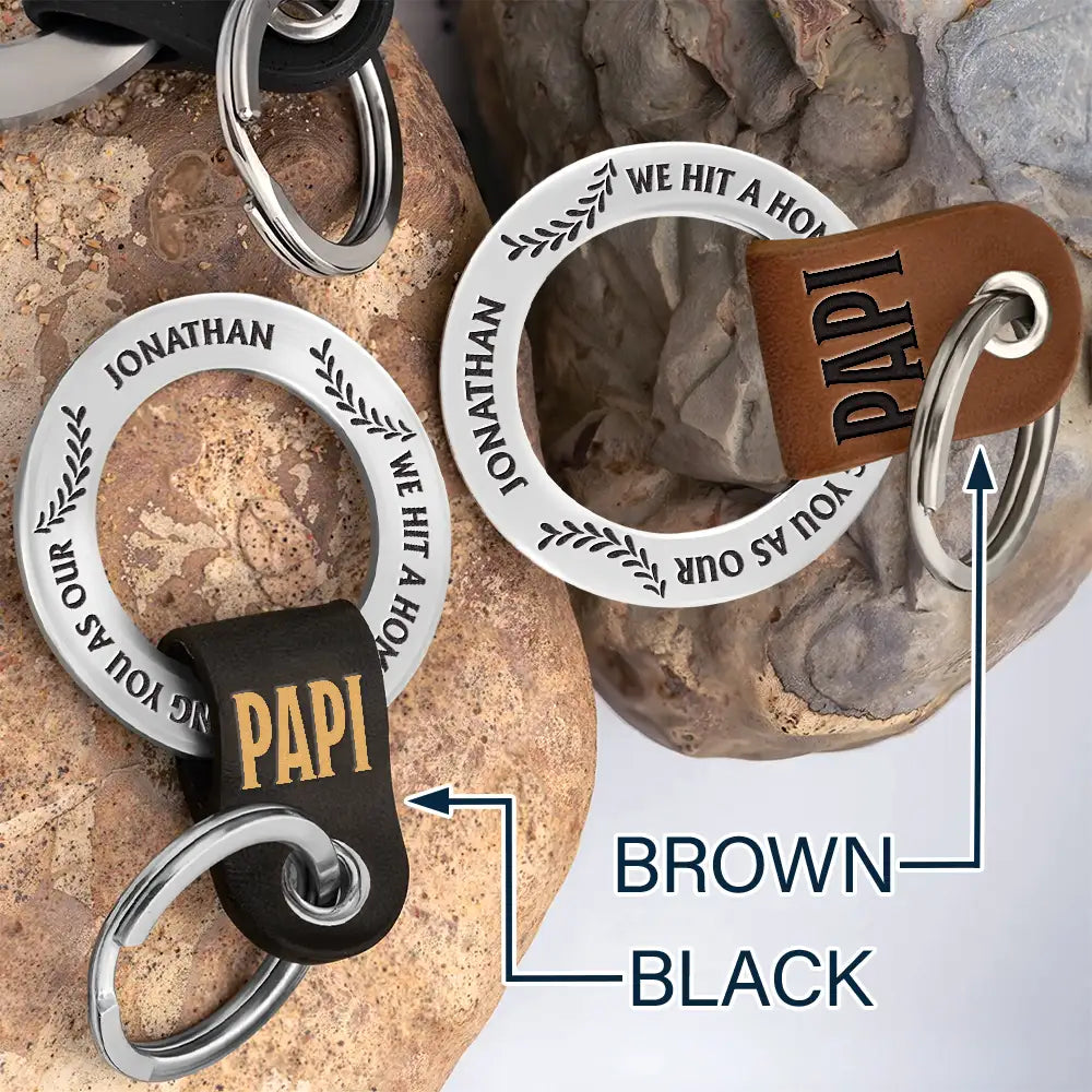 Gift For Father,Gift For Grandpa,Gift For Husband,Baseball,Love - Baseball Hit A Homerun Scoring You As Dad Papa Husband - Personalized Leather Coordinates Keychain