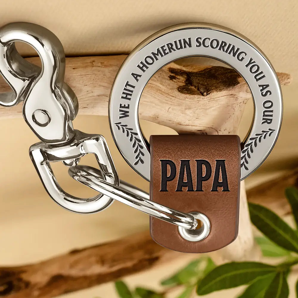 Gift For Father,Gift For Grandpa,Gift For Husband,Baseball,Love - Baseball Hit A Homerun Scoring You As Dad Papa Husband - Personalized Leather Coordinates Keychain