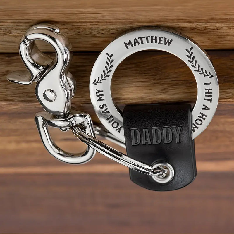 Gift For Father,Gift For Grandpa,Gift For Husband,Baseball,Love - Baseball Hit A Homerun Scoring You As Dad Papa Husband - Personalized Leather Coordinates Keychain