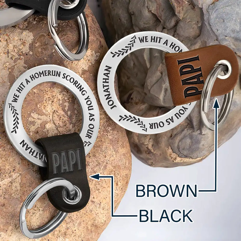 Gift For Father,Gift For Grandpa,Gift For Husband,Baseball,Love - Baseball Hit A Homerun Scoring You As Dad Papa Husband - Personalized Leather Coordinates Keychain